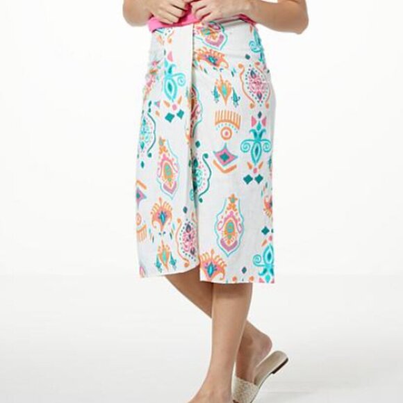 G by Giuliana Sugar Wash Sarong Cream Orange Pink Blue Midi Wrap Skirt Size 12 - Picture 1 of 2